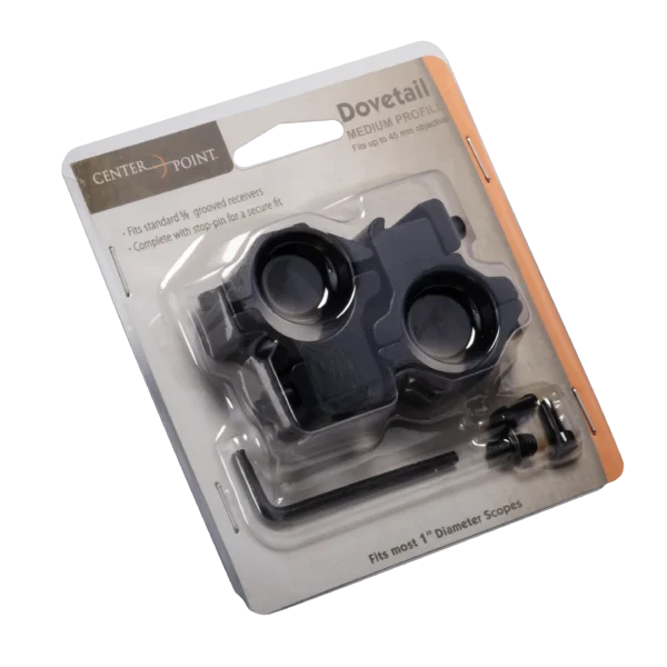 Angled View of Packaging for CenterPoint Dovetail Rings Medium CPM2PA-25M
